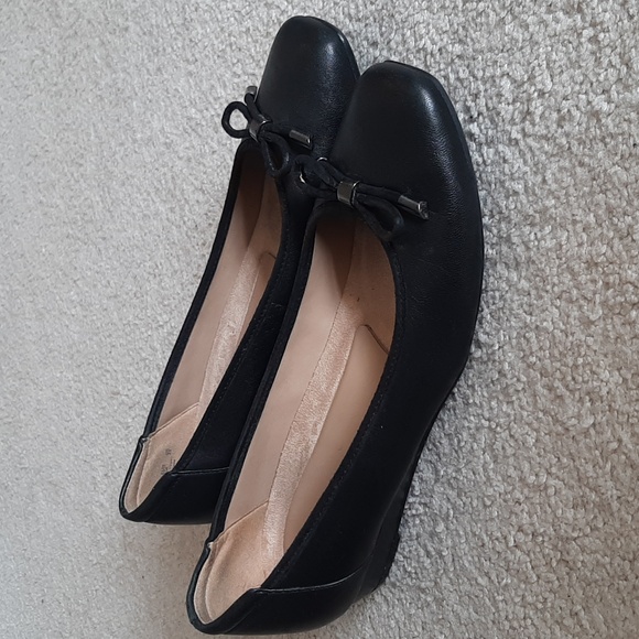 NATURALIZER "Dove" "N5 Contour" Cushioned, Square Toe, Black Leather Wedge Shoes - Picture 7 of 16